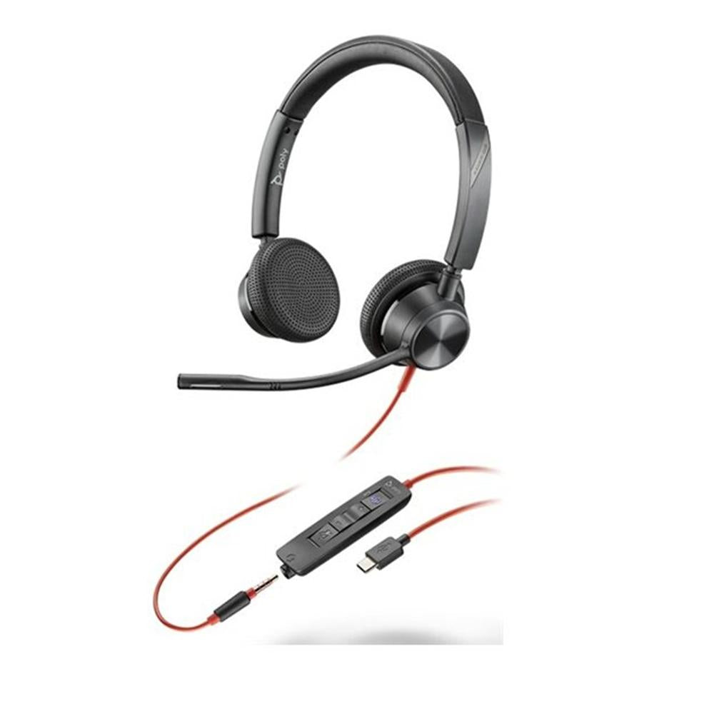Auriculares poly estéreo blackwire 3325 con certificación microsoft teams usb - c + conector de 3 -5 mm + adaptador usb - c - a