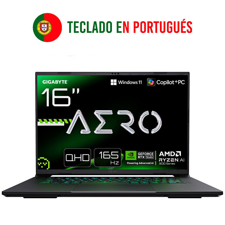 Portatil gigabyte aero x16 2wha3ptc65ah r9 - 370hx - 32gb - ssd 1tb - rtx 5070 8gb - 16 pulgadas - w11h portugues