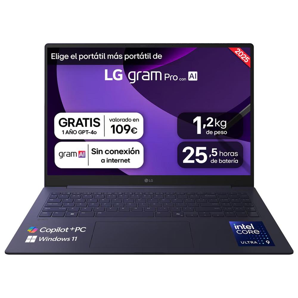 Portatil lg gram pro 16z90ts - g intel core ultra 9 288v 48tops 32gb ssd1tb w11 16 pulgadas