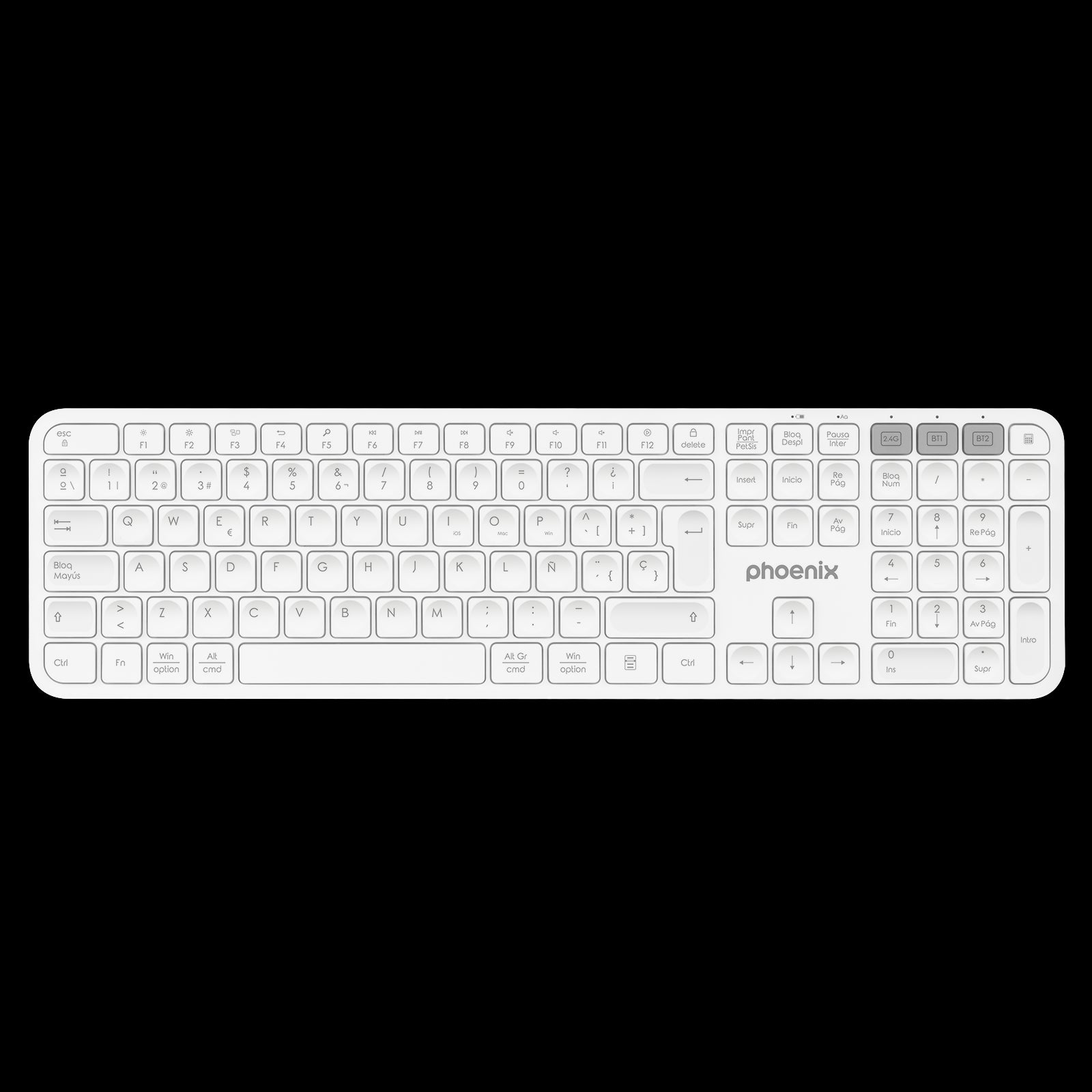 Teclado inalámbrico multidispositivo phoenix k300 blueooth dual y 2.4ghz blanco