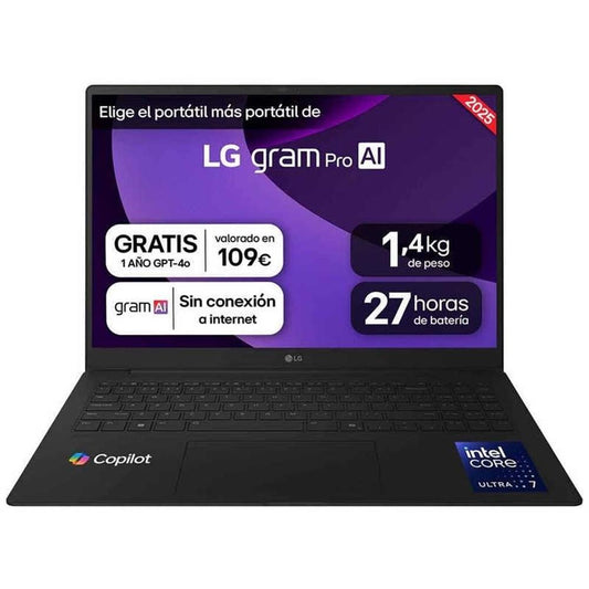 Portatil lg 16z90tr - e.ad88b u7 - 255h -  32gb -  ssd 1tb -  rtx 5050 8gb -  16 pulgadas -  w11h
